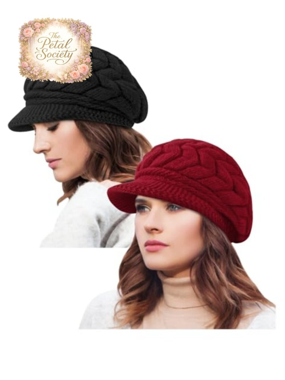 2 Pack Womens Winter Knit Beanie with Visor Warm Acrylic Hat